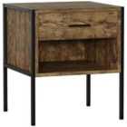 Vida Designs Brooklyn 1 Drawer Bedside Table Cabinet Chest Industrial Bedroom Furniture, Dark Wood