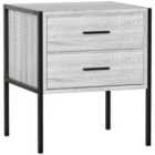 Vida Designs Brooklyn 2 Drawer Bedside Table Cabinet Chest Industrial Bedroom Furniture, Grey