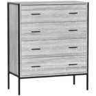 Vida Designs Brooklyn 4 Drawer Chest Of Drawers Clothes Storage Industrial Bedroom Furniture, Grey