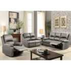 SleepOn Bonded Leather Reclining Sofa Set 3 Seater 2 Seater And Chair - Grey