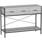 Vida Designs Brooklyn 3 Drawer Console Table With Shelf Industrial Hallway Entryway Furniture, Grey