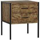 Vida Designs Brooklyn 2 Drawer Bedside Table Cabinet Chest Industrial Bedroom Furniture, Dark Wood