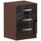 Vida Designs Hulio 3 Drawer Bedside Table Cabinet Chest High Gloss Bedroom Furniture, Walnut & Black