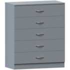 Vida Designs Riano 5 Drawer Chest Of Drawers Clothes Storage Bedroom Furniture,, Grey