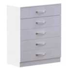 Vida Designs Hulio 5 Drawer Chest Of Drawers High Gloss Bedroom Furniture, White