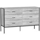 Vida Designs Brooklyn 6 Drawer Chest Of Drawers Clothes Storage Industrial Bedroom Furniture, Grey
