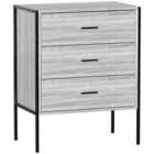 Vida Designs Brooklyn 3 Drawer Chest Of Drawers Clothes Storage Industrial Bedroom Furniture, Grey