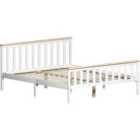 Vida Designs Milan 5Ft King Size Wood Bed Solid Pine, High Foot End, White & Pine, 150 X 200 Cm