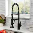 Black Swivel Kitchen Tap Mixer Tap with Pull Down Sprayer and Pot Filler