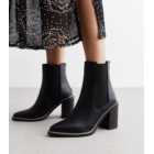 Black Leather-Look Pointed Toe Heeled Boots