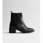 Black Leather Block Heel Chelsea Ankle Boots