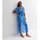 Blue Geometric Print Chiffon Beach Dress