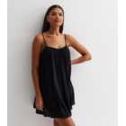 Black Textured Strappy Tiered Hem Mini Dress