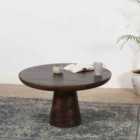 Natural Solid Dark Wood Round Coffee Table