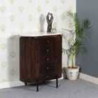 Luxor Mango Wood Wide Chest Of Drawers With Marble Top & Metal Legs