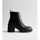 Black Leather-Look Stitch Detail Chunky Boots