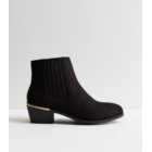 Black Suedette Block Heel Western Boots