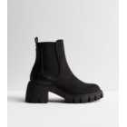 Black Suedette Faux Croc Chunky Block Heel Chelsea Boots