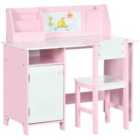 Homcom 2 Pcs Childrens Table And Chair Set With Whiteboard Storage - Pink