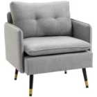 Homcom One Seater Sofa With Steel Legs Button Tufted Backrest, Grey