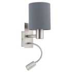 Pasteri Grey Fabric Wall Light with Reading Lamp