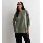 Olive Ribbed Jersey Crew Neck Top