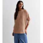 Camel Ribbed Jersey Crew Neck Top