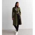 Tall Khaki Suedette Belted Duster Coat