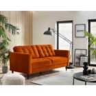 Furniture Box Jaycee 3 Seater Living Room Burnt Orange Velvet Sofa