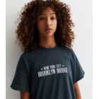 Girls Dark Grey Cotton Brooklyn Logo Long Oversized T-Shirt