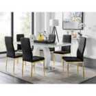 Furniture Box Giovani 6 Grey Dining Table and 6 Black Velvet Milan Gold Leg Chairs