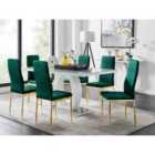 Furniture Box Giovani 6 Grey Dining Table and 6 Green Velvet Milan Gold Leg Chairs