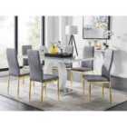Furniture Box Giovani 6 Grey Dining Table and 6 Grey Velvet Milan Gold Leg Chairs