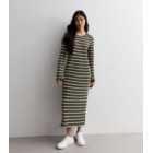 Khaki Stripe Knit Midi Dress