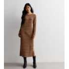Light Brown Stripe Knit Midi Dress