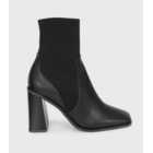 London Rebel Black Leather-Look Block Heel Sock Boots