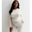 Curves White Ribbed Knit Crew Neck Jumper