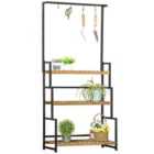 Outsunny Tall Plant Stand with Hanging Hooks, 3 Tiered Plant Rack