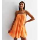 Orange Textured Strappy Tiered Hem Mini Dress