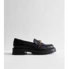 Black Leather Chain Chunky Loafers