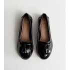 Extra Wide Fit Black Patent Tassel Trim Loafers