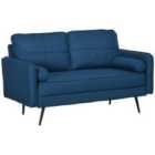 HOMCOM 2 Seater Sofa 143Cm Modern Fabric Couch Back Cushions And Pillows Blue