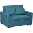 HOMCOM 2 Seater Sofa Bed Convertible Bed Settee With Cushions Pockets Blue