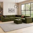 Modular Cruz Olive Velvet Corner Sofa with Footstool