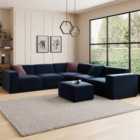 Modular Cruz Luxe Navy Velvet Corner Sofa with Footstool