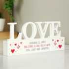 Personalised Love Wooden Ornament with Red Hearts design