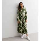 Green Abstract Floral Print Satin Midaxi Dress
