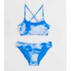 Girls Blue Tie Dye Print Scoop Bikini Set