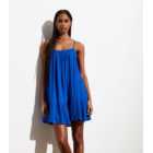 Bright Blue Textured Strappy Tiered Hem Mini Dress