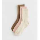 3 Pack Brown Pink and Stone Ribbed Tube Socks